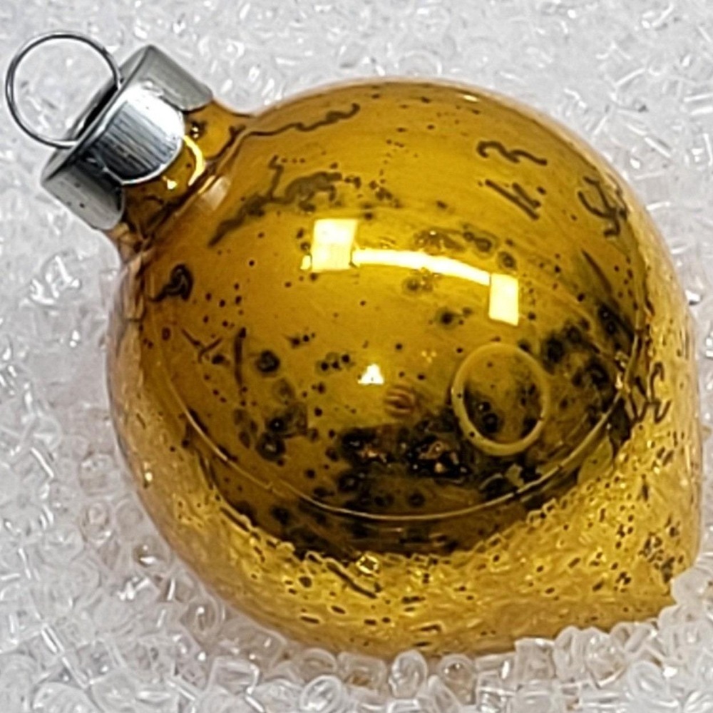 Tear Drop Golden Amber Mercury Glass Blown Christmas Tree Ornament Speckled USA